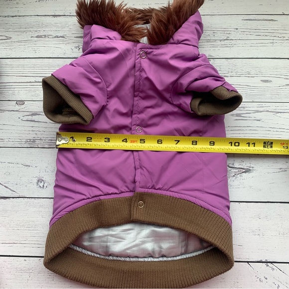 Dog coat for small dogs - purple and brown with hood - Picture 5 of 6